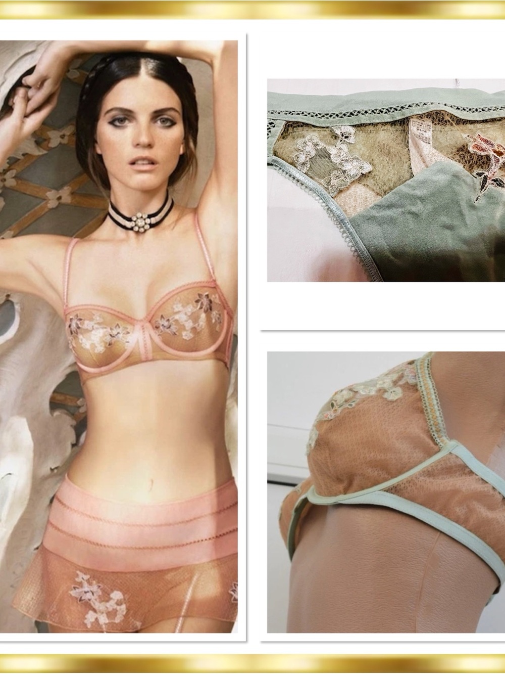 La Perla Donna Lucia Set in Mint Green Sheer Appliqué Embroidery $1,200 Vintage - Picture 3 of 7